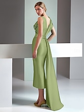  Sheath Column Floor Length Beaded Eembroidered Formal Dresses Mother of the Bride Dress Cocktail Dresses Ball Gown with Overskirt Elegant Glittering Floral Sleeveless V Neck Wedding Formal Satin