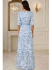  A-Line Floor Length Beaded Eembroidered Formal Dresses Mother of the Bride Dress Evening Gown Ball Gown Formal Dress Elegant Glittering 3/4 Length Sleeve V Neck Wedding Formal Pocket Satin Lace with