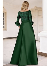 halpa A-linjaiset iltapuvut-A-linja Kokopitkä Iltapuku Tyylikäs Kukka-aihe Morsiamen äiti 3/4 hiha V kaula-aukko Puutarhajuhlat Häät Satiini Pitsi kanssa Laskokset