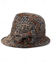 preiswerte Hüte für Damen-Damen-Mütze aus dickem Polyester mit Karomuster und Schleifendetail, erhältlich in verschiedenen Farben – perfekt für Herbst und Winter