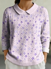 preiswerte Grafik-Hoodies-Damen Pullover Sweatshirt Patchwork Druck Grafik Einfach Elegant Warm Mode Langarm Revers Normale Oberteile Heim Arbeit Straße Blau Saphir Rosa Dunkelgrün Violett Herbst Winter