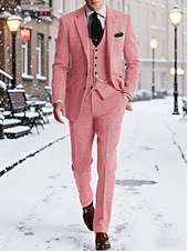economico Blazer Classici da Uomo-Per uomo Blazer+Gilet+Pantaloni eleganti Blazer Affari Lavoro Matrimonio Moda Streetwear Autunno Inverno Tergal Tinta unica 3 pezzi Monopetto Giacca Nero Champagne Rosa Borgogna