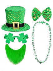 お買い得  アクセサリー-男性用聖パトリックの日のコスチュームセット - 緑のレプラコーンの帽子、蝶ネクタイ、ひげ、シャムロックのメガネ &amp;お祝いの休日にぴったりのネックレス