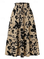 tanie Spódnice casualowe-Damskie Elegancja Moda Codzienny Midi Wysoka talia Spódnice Kwiatowy Ściągana na sznurek Nadruk Średnio elastyczny Codzienny Ulica Granatowy Czerwone wino Czarny Zielony Lato