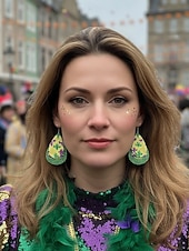 economico Accessori-WooHoo Orecchini di pelle da donna per Mardi Gras – Colorati luccicanti regolabili con design multi-stile – Perfetti per Carnevale e accessori per costumi da ballo mascherato