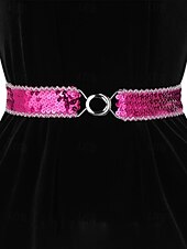 baratos Dia de São Patricio-Cinto feminino de lantejoulas, em poliéster elástico, disponível em várias cores, perfeito para o Dia de São Patrício, carnaval e uso diário.