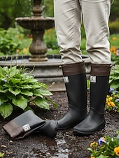 cheap Fashion Boots-Women's Foldable Green Rain Boots - Waterproof, Adjustable Cuff Garden Boots with Non-Slip Sole | Practical Casual Style for Gardening, Yard Work, Outdoor Errands &amp; Rainy-Day Walks