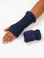 billige Damehansker-Strikkede fingerløse hansker til dame med fleecefôr for varme, tilgjengelig i flere farger, perfekt for vinter- og fritidsbruk