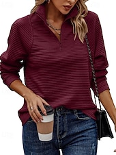 abordables Sweats à Capuche Texturés-Femmes Sweatshirt Pull Fermeture éclair Uni Occasionnel manche longue Revers Hauts Réguliers Rue Fête Rouge bordeaux Bleu marine Noir Blanche Gris foncé Automne