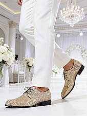 economico Scarpe Derby-scarpe eleganti da uomo con glitter - design dorato, formale ed elegante, perfette per occasioni speciali, eventi serali e matrimoni