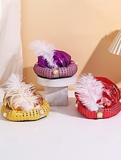 お買い得  アクセサリー-男性用カーニバルプリンススパンコールターバンキャップ | 多色、ポリエステル、羽根とパールアクセント付き | 仮装、ハロウィーン、祝祭のイベントに最適