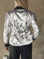 ieftine Bluze elegante-Pentru femei Cămașă Elegant Top din satin Bluză Zdrobit Peteci Nasturi Grafic Simplu Elegant Epocă Zilnic Manșon Lung Guler Cămașă Topuri obișnuite Zilnic Muncă Concediu Kaki Gri Primăvară Toamnă