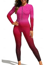 abordables Rash Guards Une Pièce-Femmes Standard Maillot Anti UV Rashguard intégral Maillot de bain Dégradé Océan avec soutien-gorge intégré ​fermeture éclair sur le devant Protection Solaire UV Couvrant UPF50+ manche longue Coque