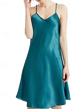 abordables Bodies para mujeres-Mujer Bata de noche Casual Suave Satén Color puro Espalda al Aire Vestidos Diario Hogar Cama Sin Mangas Correas Azul cielo Negro Amarillo Rojo Morado Verano Delgado