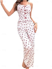 voordelige Valentijnsdag Slaap &amp; Lounge-Dames Pyjamaset Geliefden Sexy Casual Lip Gestipt Elastische taille Singlet Pantalon Dagelijks Huis Mouwloos hihnat Zwart Wit Rood Zomer Lente Strak