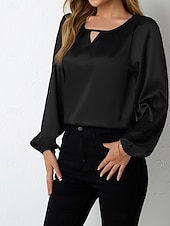 economico Bluse Semplici-Per donna Blusa Tinta unica Elegante Casual Manica Lunga Girocollo Top Regolari Quotidiano Blu Nero Vino Rosso Fucsia Estate Primavera