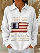 cheap Independence Day Top-Independence Day American Anniversary Patriotic Women's Pullover Sweatshirt Graphic Letter Casual Print Long Sleeve Half Zip Casual Dailywear Sports Blue Black White Red Green Spring