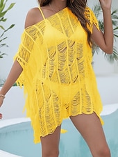 رخيصةأون قفطان-نسائي ملابس السباحة تغطية الجسم فستان السباحة ملابس السباحة مقصوص هامش العطلة ملابس الشاطئ لون الصلبة دون الكتف كم قصير بدلة سباحة