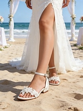 preiswerte Braut-Flache Hochzeitssandalen aus weißer Spitze für Damen – elegante Brautschuhe für Hochzeiten im Freien und am Strand