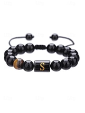 billige Menns smykker-Justerbart armbånd i naturstein for menn med alfabetbokstavdesign, kan tilpasses med 26 bokstaver, perfekt for gave, uformelle anledninger og spesielle anledninger