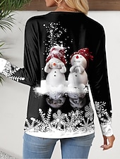  Χριστούγεννα Γυναικεία Μπλουζάκι Κουμπιά Στάμπα Ασύμμετρο Γραφική Χιονάνθρωπος Χιονονιφάδα Στυλάτο Καθημερινό Μακρυμάνικο Λαιμόκοψη V Κανονικά μπλουζάκια Καθημερινά