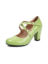 economico Retrò anni ’50-Per donna Quotidiano Lavoro Feste Fibbia Tacco a Blocco Punta Tonda Elegante Vintage Finta Pelle Fibbia Nero Bianco Rosa