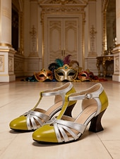 economico Scarpe da donna-Tacchi T-Strap vintage verdi e argento da donna per il Mardi Gras – Perfetti per balli in maschera eventi festivi e feste a tema