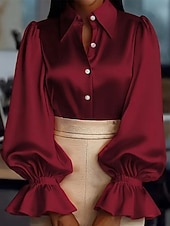 economico Bluse Eleganti-Per donna Blusa Bottoni Tinta unica Elegante Signore Manica Lunga Colletto a Camicia Top Regolari Quotidiano Lavoro Nero Rosa Vino Verde Albicocca Primavera Autunno Inverno