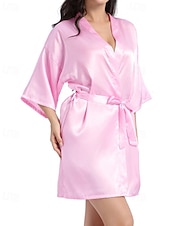 baratos Tops e partes de baixo de dormir para mulher-Women's Robe Casual Soft Satin Pure Color Daily Home Bed Short Sleeve V Neck Black White Light Green Pink Navy Blue Summer Regular Fit