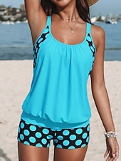 economico Tankini-Costume da bagno 2 pezzi tankini da donna alta vita attivo vacanze a pois scollo a carellino senza maniche