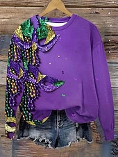 ieftine Îmbrăcăminte pentru femei Mardi Gras-Pulover pentru femei Carnaval Grafic Casual cu Mâneci Lungi Gât Rotund Bluză Regulară U street Dailywear Galben Mov Verde Primăvara Toamna Iarnă