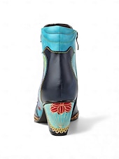 Χαμηλού Κόστους Γυναικεία παπούτσια-Γυναικεία Καρναβαλικά Μπότες Μπλέ Mardi Gras με Μπλοκ Τακούνι - Ποιότητα Δερμάτινη δέρμα Κεντημένο Vintage Λαογραφικό Στυλ Υποστηρικτικά Τακούνια για Παρελάσεις Κοστούμια Καθημερινή Χρήση και