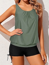 abordables Conjuntos de bikini-Día de la Independencia Tankini Patriótico para Mujeres Traje de Baño de 2 Piezas Pantalones Cortos Control de Abdomen Cintura Alta Delgado Sin Espalda Vacaciones Traje de Playa Gráfico Cuello en U