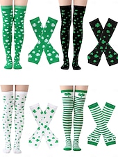 levne Den svatého Patrika-dámská ponožka ke Dni svatého Patrika &amp;sada návleků na ruce, 4dílné podkolenky s potiskem trojlístku a rukavice bez prstů, sváteční doplňky v irsko zelené barvě pro ženy &amp;holky, ideální pro průvody ke