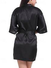 baratos Tops e partes de baixo de dormir para mulher-Women's Robe Casual Soft Satin Pure Color Daily Home Bed Short Sleeve V Neck Black White Light Green Pink Navy Blue Summer Regular Fit