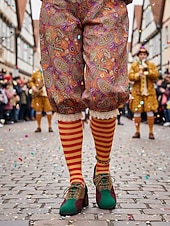 billige Damesko-Flerfargede oxfordsko med blokkhæl til dame – retro pumps med snøring i fargeblokker for karnevalskostymer, klovner og funky hverdagsklær