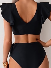 Χαμηλού Κόστους Σετ μπικίνι-Γυναικεία Μαγιό 2 κομμάτι Προκλητικό Μαγιό Σουρωτά Κουρελού Εξώπλατο Διακοπές Ρούχα παραλίας Συνδυασμός Χρωμάτων Λαιμόκοψη V Αμάνικο Μαγιό