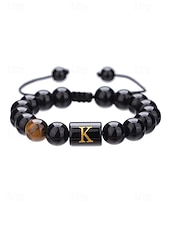 billige Menns smykker-Justerbart armbånd i naturstein for menn med alfabetbokstavdesign, kan tilpasses med 26 bokstaver, perfekt for gave, uformelle anledninger og spesielle anledninger