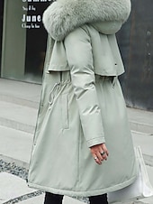 cheap Fleece-Lined Jackets-Women's Winter Coat Sherpa Jacket Comfortable Breathable Pocket Fashion Casual Plain Vacation Street Casual Daily Wear Zipper Long Hooded Regular Fit Long Sleeve Outerwear Black Red Blue Spring Fall