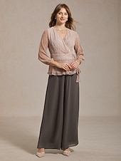  Women's Culottes Wide Leg Wide Leg Straight-Leg Trousers Elegant Full Length Mid Waist Elastic Waistband Comfort Stretchy Wedding Formal Casual Daily Gray Summer Spring Fall Regular Fit