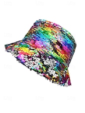 billiga Tillbehör-Kvinnors flerfärgad vändbar paljetthatt för Mardi Gras - glänsande diskokostymtillbehör för karneval rave och maskerad