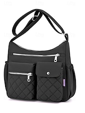 Недорогие Сумки через плечо-Женская стеганая нейлоновая сумка через плечо с множеством карманов — вместительная водонепроницаемая сумка для путешествий, работы и повседневного использования.