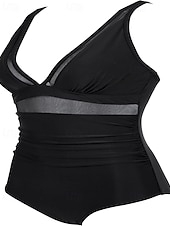 Χαμηλού Κόστους Ενός τεμαχίου-Γυναικεία Μαγιό Ενα κομμάτι Μπικίνι Σορτσάκια Μαγιό Δίχτυ Εξώπλατο Διακοπές Ρούχα παραλίας Συμπαγές Χρώμα Λαιμόκοψη V Αμάνικο Μαγιό