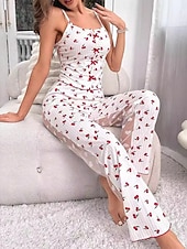 voordelige Valentijnsdag Slaap &amp; Lounge-Dames Pyjamaset Geliefden Sexy Casual Lip Gestipt Elastische taille Singlet Pantalon Dagelijks Huis Mouwloos hihnat Zwart Wit Rood Zomer Lente Strak