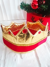 economico Accessori-Corona da re in tessuto poliestere per uomini – design dorato e rosso perfetta per feste di carnevale e balli in maschera