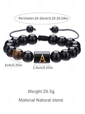billige Menns smykker-Justerbart armbånd i naturstein for menn med alfabetbokstavdesign, kan tilpasses med 26 bokstaver, perfekt for gave, uformelle anledninger og spesielle anledninger