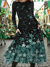 preiswerte Karnevalskleidung für Damen-Damen Midikleid Freizeitkleid Schwingkleid Elegant Mode Täglich Outdoor Wochenende Normale Passform Blumen Grafik Langarm Rundhalsausschnitt Blau Gelb Purpur Grün Frühling Herbst Winter