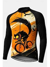 baratos Camisolas masculinas-Homens Camisa para Ciclismo Jersey em declive Gato Personagem Cor de contraste Manga Longa Moto Camiseta Camisa / Roupas Para Esporte Roupas de Compressão com 3 bolsos traseiros Ciclismo de Montanha