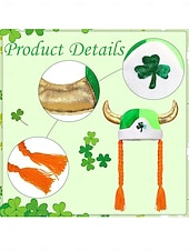  Dámský vikingský klobouk na Den svatého Patrika se zlatými rohy a zapletenými oranžovými vlasy, zelený trojlístek na irské přehlídky, festivaly &párty oblečení