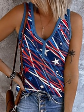  День независимости Патриотичная женская майка с графическим флагом винтажная тропическая стильная без рукавов V-образный вырез обычные топы повседневные принт синий лето весна